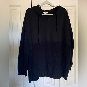 Black mixed fabric hoodie